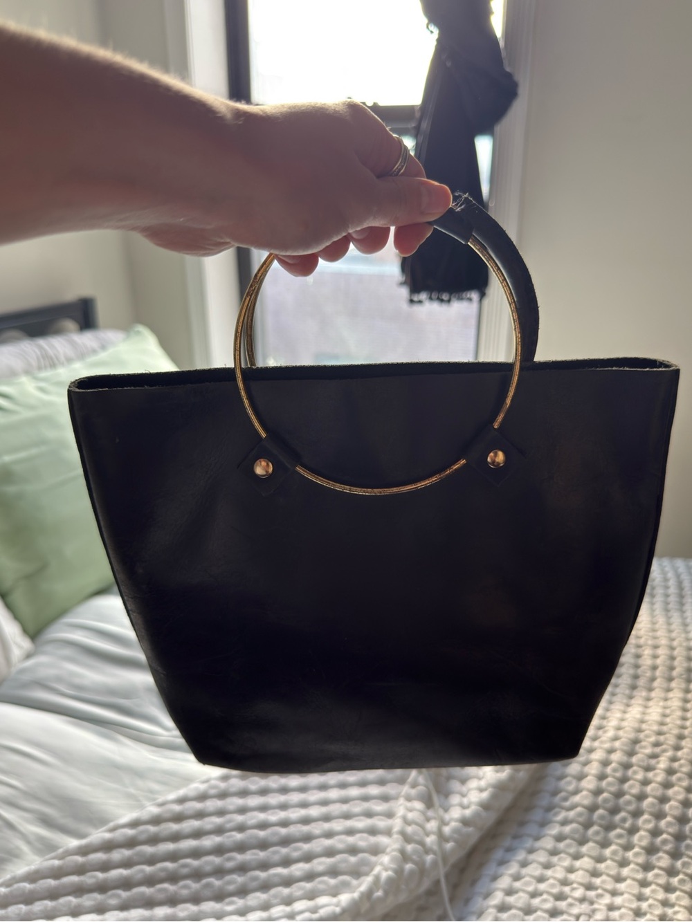 Black Mini Real Leather Handbag